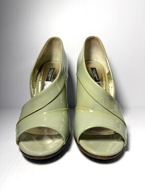 Dolce & Gabbana Pale Green Patent Peep-Toe Wedges